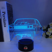 Chevy SS Drag Racing 3D LED Illusion Lamp showing the modern muscle sedan silhouette in a vibrant white glow on a premium black base.