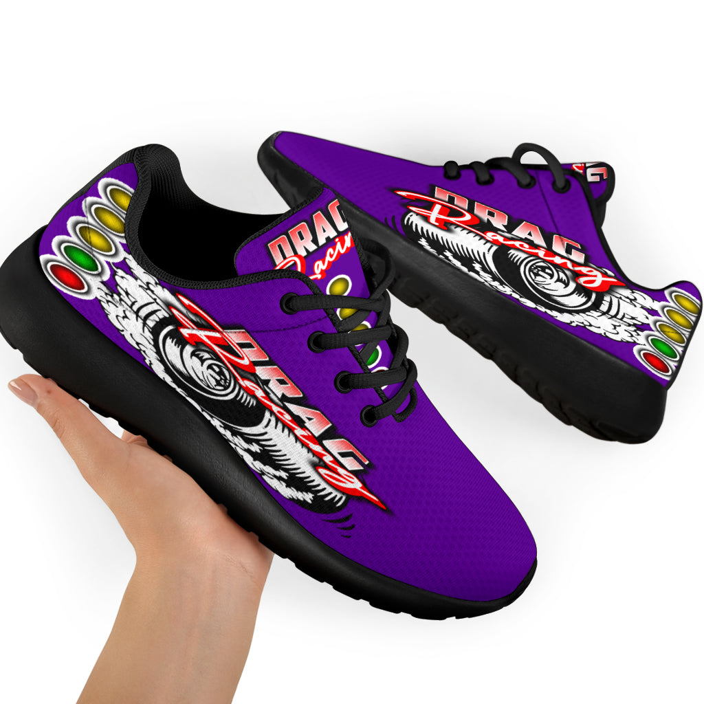 Deep purple drag racing sneakers with breathable mesh and EVA traction.