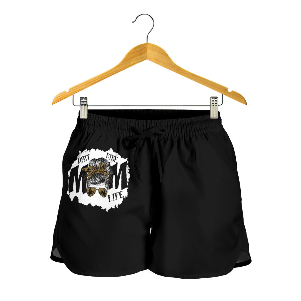 Dirt Bike Mom Life Shorts in a custom-made motocross style featuring moisture-wicking fabric and a comfortable elastic waistband for racing moms and female riders.