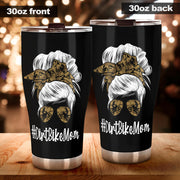Dirt Bike Mom custom stainless steel tumbler featuring vacuum insulation, a one-press leak-proof lid, and a high-quality motocross racing design.