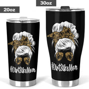 Dirt Bike Mom custom stainless steel tumbler featuring vacuum insulation, a one-press leak-proof lid, and a high-quality motocross racing design.