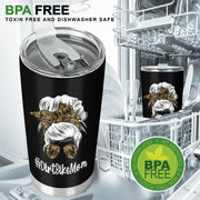 Dirt Bike Mom custom stainless steel tumbler featuring vacuum insulation, a one-press leak-proof lid, and a high-quality motocross racing design.