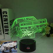 Dodge Coronet 3D LED Illusion Lamp displaying the classic muscle car silhouette in a vibrant blue glow on a premium black base.