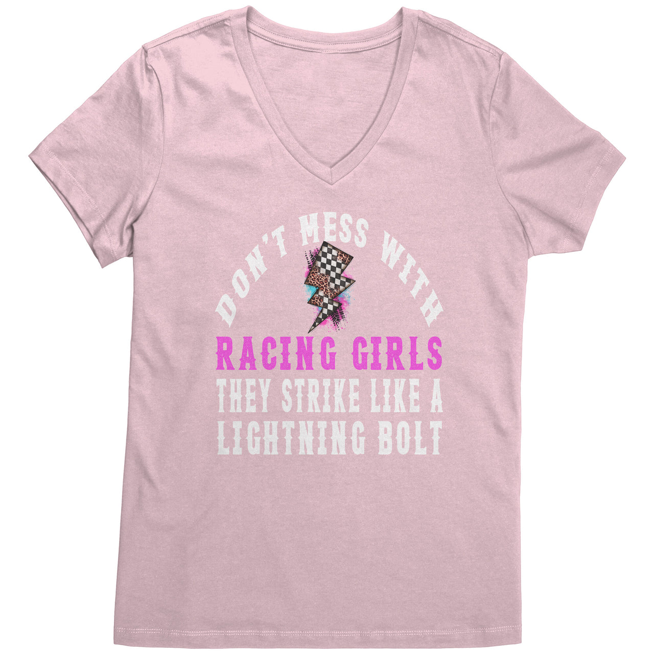 Don't mess with racing girl they strike like a lightning bolt t-shirts