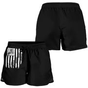 Eat Sleep Motocross Repeat Women's Shorts in a custom-made racing style featuring moisture-wicking fabric, antibacterial technology, and an adjustable drawstring waistband for female dirt bike riders.