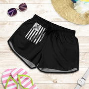 Eat Sleep Motocross Repeat Women's Shorts in a custom-made racing style featuring moisture-wicking fabric, antibacterial technology, and an adjustable drawstring waistband for female dirt bike riders.