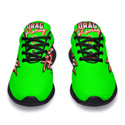 Fresh pistachio green drag racing sneakers with breathable mesh fabric.