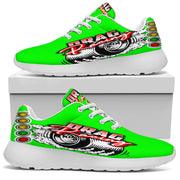 Fresh pistachio green drag racing sneakers with breathable mesh fabric.