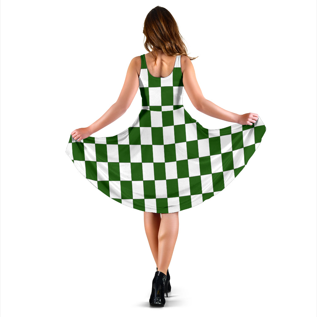 Green Racing Checkered Flag Midi Dress for trackside and everyday wear.