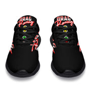 High-performance drag racing sneakers featuring breathable mesh, memory foam insoles, and high-traction outsoles designed for racers and pit crews.