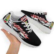High-performance drag racing sneakers featuring breathable mesh, memory foam insoles, and high-traction outsoles designed for racers and pit crews.