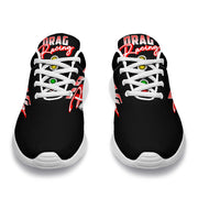 High-performance drag racing sneakers featuring breathable mesh, memory foam insoles, and high-traction outsoles designed for racers and pit crews.