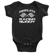 Infant onesies and youth hoodies featuring the "Auntie's Little Racing Buddy" design, made from soft combed ringspun cotton for the newest member of the racing family.