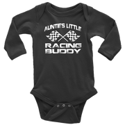 Infant onesies and youth hoodies featuring the "Auntie's Little Racing Buddy" design, made from soft combed ringspun cotton for the newest member of the racing family.