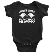 Infant onesies and youth hoodies featuring the "Uncle's Little Racing Buddy" graphic, crafted from soft combed ringspun cotton for the next generation of racers.