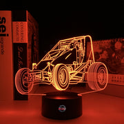 Midget Sprint Car LED Lamp featuring a detailed dirt track racing silhouette glowing in a vibrant orange on a premium black base.