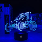 Midget Sprint Car LED Lamp featuring a detailed dirt track racing silhouette glowing in a vibrant orange on a premium black base.