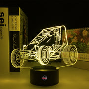 Midget Sprint Car LED Lamp featuring a detailed dirt track racing silhouette glowing in a vibrant orange on a premium black base.