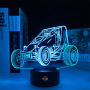 Midget Sprint Car LED Lamp featuring a detailed dirt track racing silhouette glowing in a vibrant orange on a premium black base.