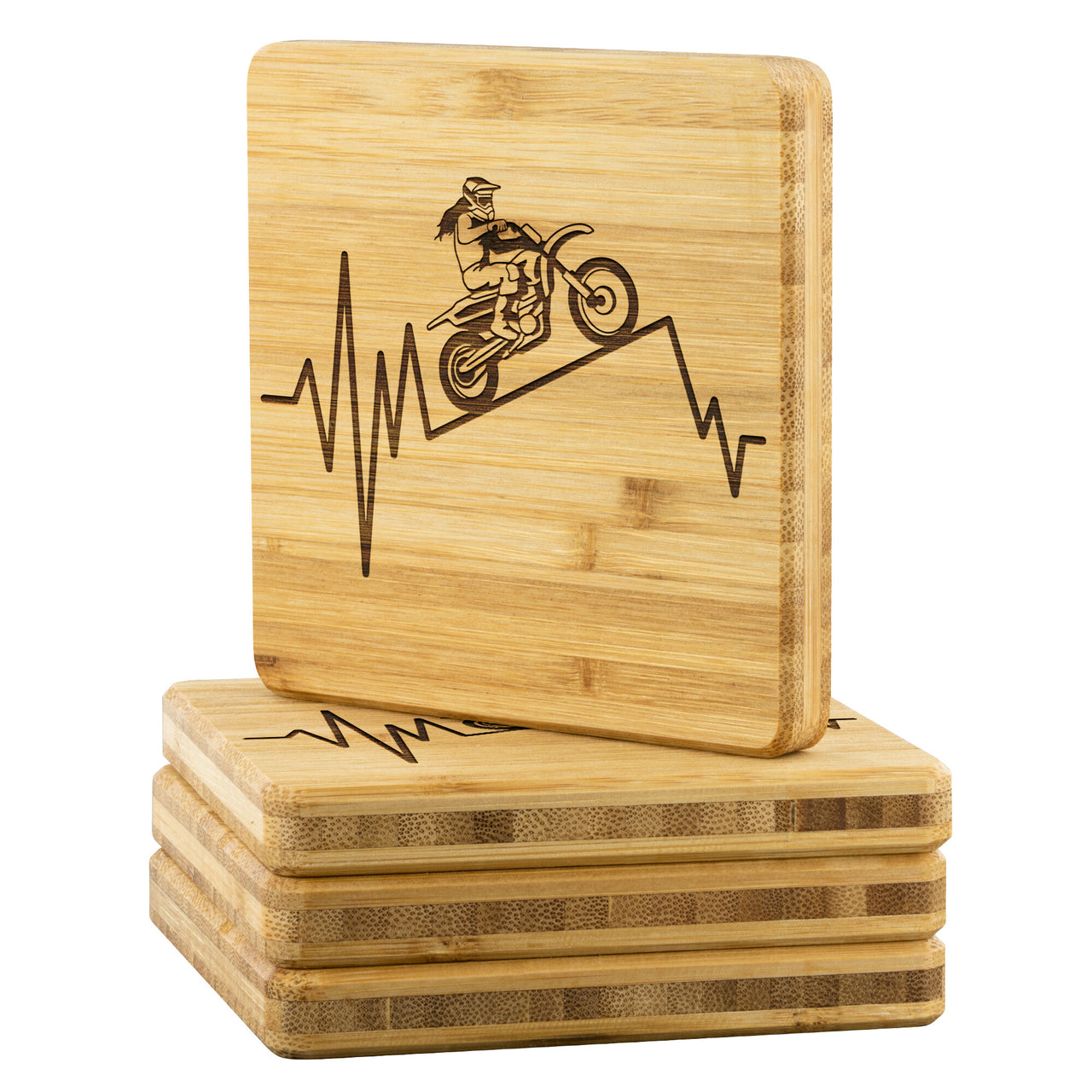 Motocross Girl Heartbeat Bamboo Coaster