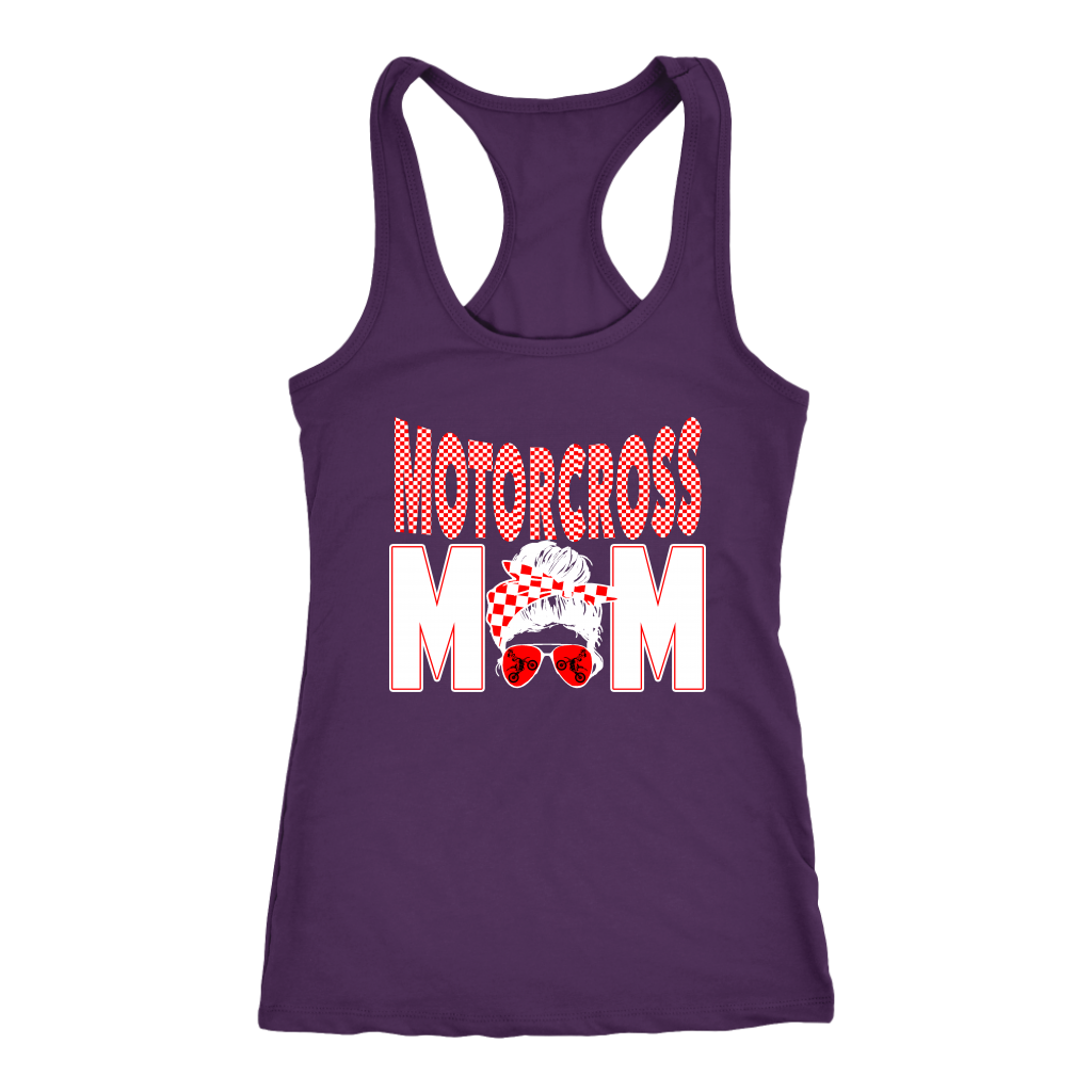 Motocross Mom apparel collection featuring premium women's t-shirts, lightweight racerback tanks, soft v-necks, and cozy fleece hoodies designed for dirt bike racing families.
