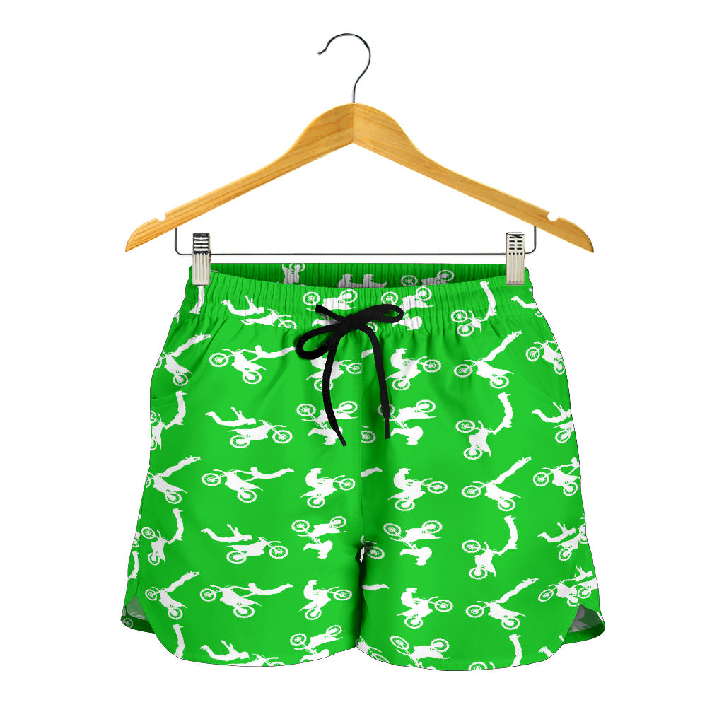 Motocross Women's Shorts in a custom-made racing style featuring moisture-wicking fabric, antibacterial technology, and an adjustable drawstring waistband for female dirt bike riders.