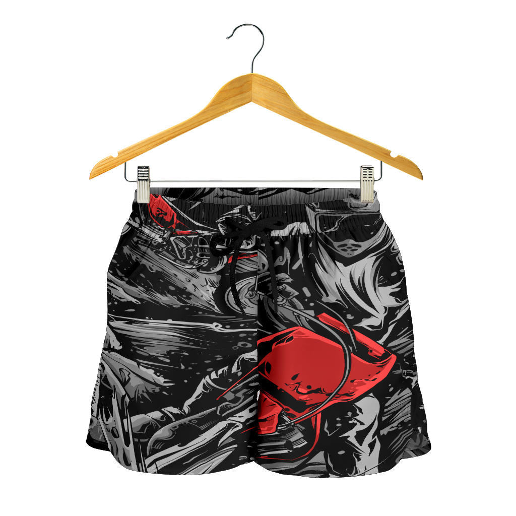 Motocross Women's Shorts in a custom-made racing style featuring moisture-wicking fabric, antibacterial technology, and an adjustable drawstring waistband for female dirt bike riders.