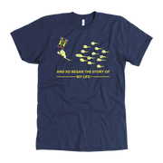 Motorsports apparel featuring the quote "And So Began The Story Of My Life Drag Racing", available in premium men's and women's t-shirts, tanks, and warm hoodies.