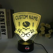 Personalized Drag Racing 3D LED Illusion Lamp featuring a custom name and racing number laser-etched alongside a dragster silhouette, glowing in a vibrant green on a black base.