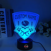 Personalized Drag Racing 3D LED Illusion Lamp featuring a custom name and racing number laser-etched alongside a dragster silhouette, glowing in a vibrant green on a black base.