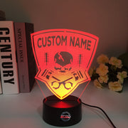 Personalized Drag Racing 3D LED Illusion Lamp featuring a custom name and racing number laser-etched alongside a dragster silhouette, glowing in a vibrant green on a black base.