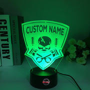 Personalized Drag Racing 3D LED Illusion Lamp featuring a custom name and racing number laser-etched alongside a dragster silhouette, glowing in a vibrant green on a black base.