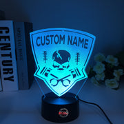 Personalized Drag Racing 3D LED Illusion Lamp featuring a custom name and racing number laser-etched alongside a dragster silhouette, glowing in a vibrant green on a black base.
