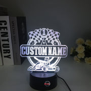 Personalized Go Kart Racing 3D LED Illusion Lamp featuring a custom name and racing number alongside a racing kart silhouette, glowing in a vibrant lime green on a black base.