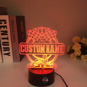 Personalized Go Kart Racing 3D LED Illusion Lamp featuring a custom name and racing number alongside a racing kart silhouette, glowing in a vibrant lime green on a black base.