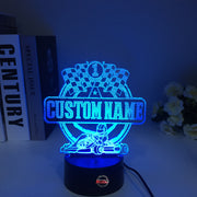 Personalized Go Kart Racing 3D LED Illusion Lamp featuring a custom name and racing number alongside a racing kart silhouette, glowing in a vibrant lime green on a black base.