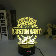Personalized Go Kart Racing 3D LED Illusion Lamp featuring a custom name and racing number alongside a racing kart silhouette, glowing in a vibrant lime green on a black base.