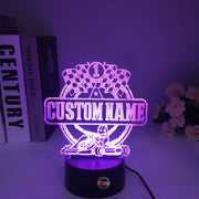 Personalized Go Kart Racing 3D LED Illusion Lamp featuring a custom name and racing number alongside a racing kart silhouette, glowing in a vibrant lime green on a black base.
