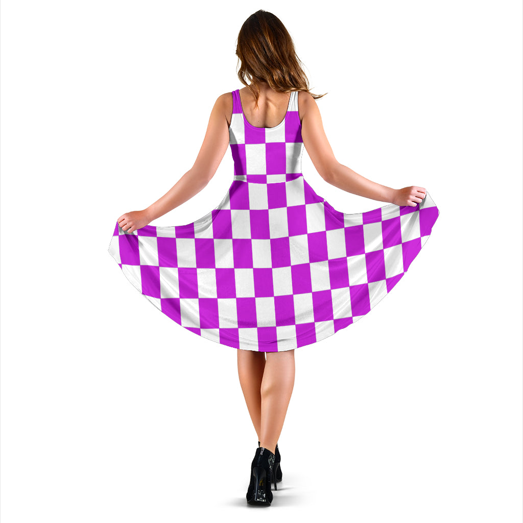 Pink Racing Checkered Flag Dress with vibrant heat-dye checkered print.