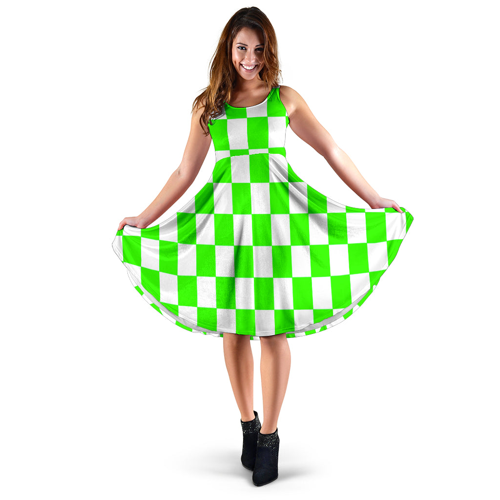Pistachio Green Racing Checkered Flag Dress with stylish hidden pockets.
