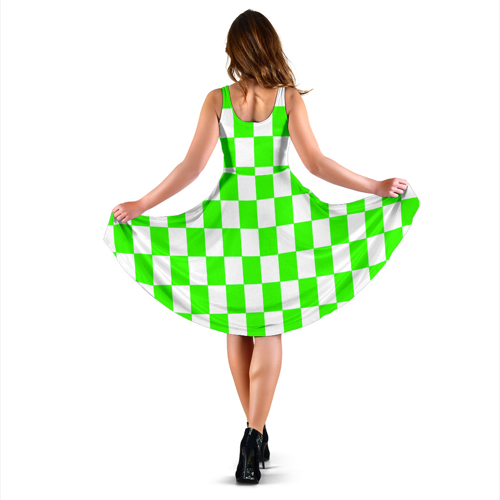 Pistachio Green Racing Checkered Flag Dress with stylish hidden pockets.