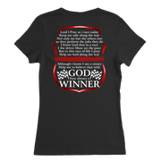 Premium motorsport apparel collection featuring a bold graphic layout with the prayer text "Lord I Pray As I Race Today" displayed across high-quality t-shirts, track tanks, and hoodies.