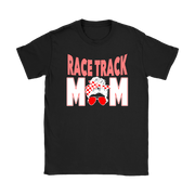 Race Track Mom apparel collection featuring a variety of women's t-shirts, racerback tanks, and hoodies designed for motorsports fans and racing families.