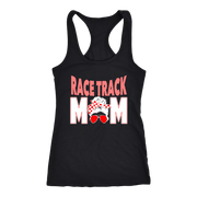 Race Track Mom apparel collection featuring a variety of women's t-shirts, racerback tanks, and hoodies designed for motorsports fans and racing families.