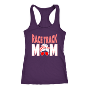 Race Track Mom apparel collection featuring a variety of women's t-shirts, racerback tanks, and hoodies designed for motorsports fans and racing families.