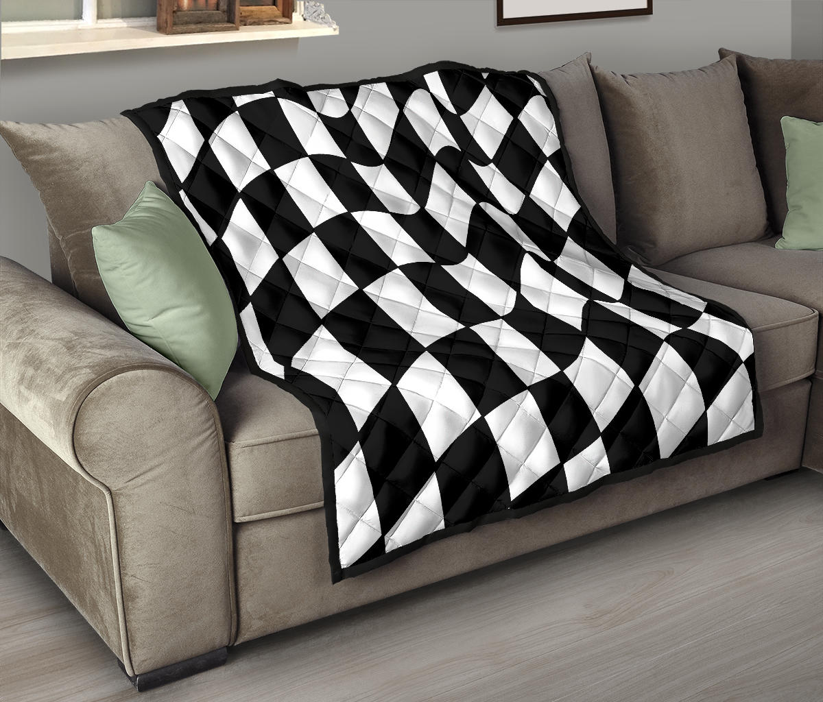 a checkered  quilt on a sofa