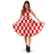 Red Racing Checkered Flag Midi Dress featuring a soft velvet-like blend.