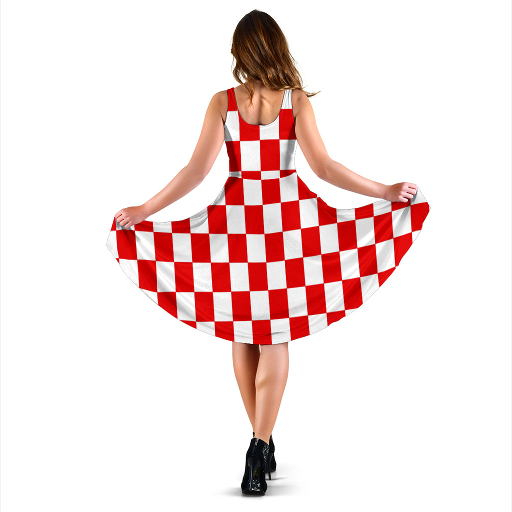 Red Racing Checkered Flag Midi Dress featuring a soft velvet-like blend.