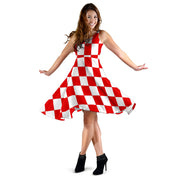 Red Racing Checkered Flag Midi Dress featuring a soft velvet-like blend.