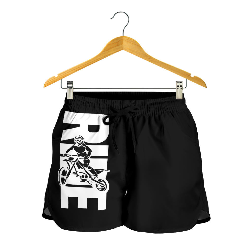 Ride Dirt Bike Women's Shorts in a custom-made motocross style featuring moisture-wicking fabric and an elastic waistband for female dirt bike riders.